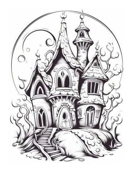 Free Halloween Castle Coloring Page