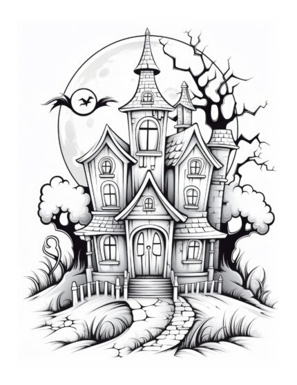 Free Halloween Haunted House Coloring Page