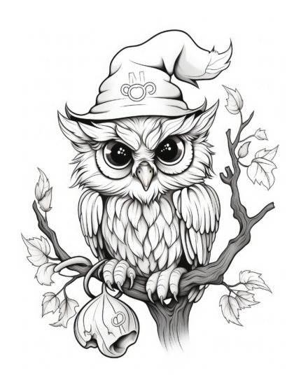 Free Halloween Owl Wizard Coloring Page