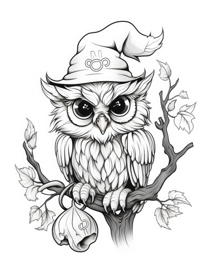 Free Halloween Owl Wizard Coloring Page