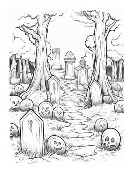 Free Halloween Pumpkin Graveyard Coloring Page