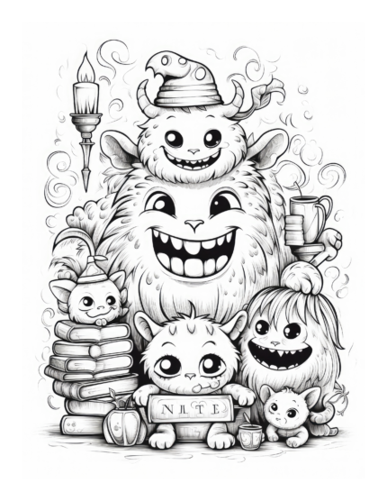 Free Halloween Six Monster Coloring Page