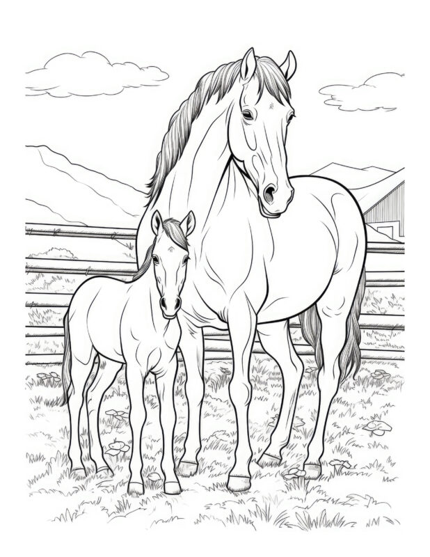 Free Printable Cozy Barn - Horse Coloring Page For Kids And Adults