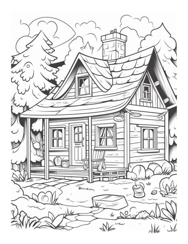 Free Printable Mountain Retreat - Shack Coloring Page For Kids And Adults