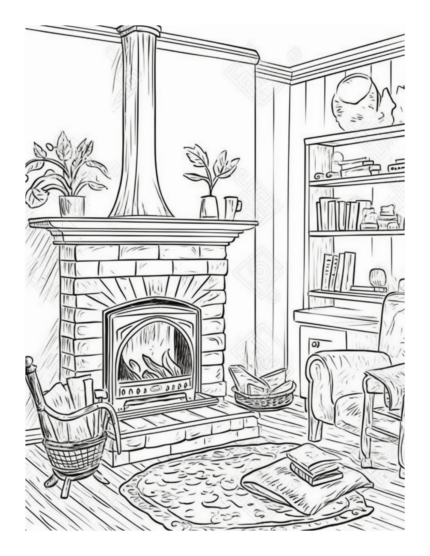 Free Cozy Fireplace Coloring Page