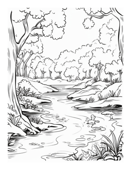 Free Forest Stream Coloring Page