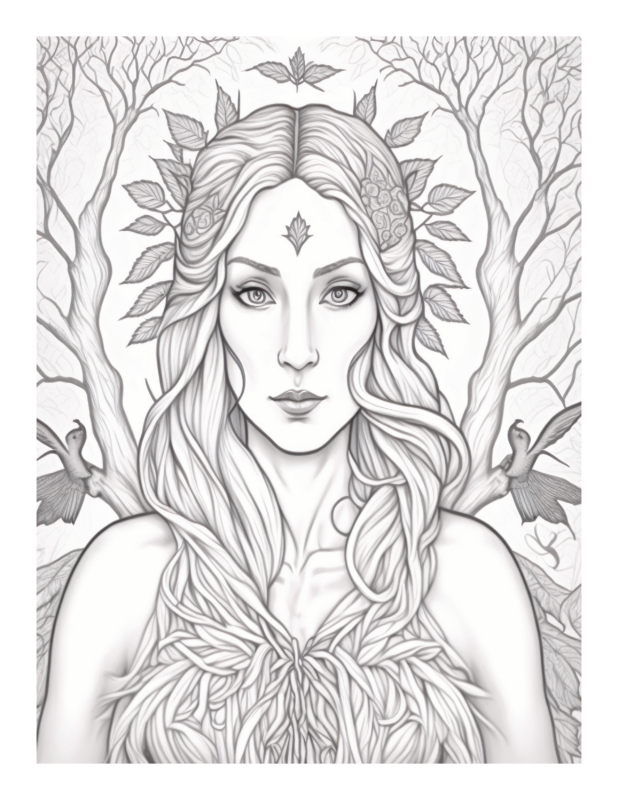 Free Printable Forest Guardian Ancient Dryad Coloring Page For Kids