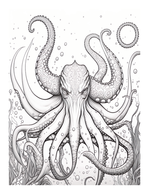 Free Printable Oceans Depts - Kraken Coloring Page For Kids And Adults