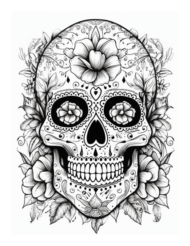 Free Printable Dia De Los Muertos Whimsy - Sugar Skull Coloring Page 