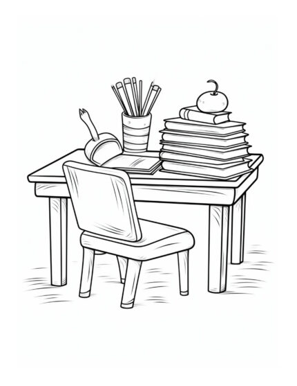 Free Back to School Desk and Chair Coloring Page