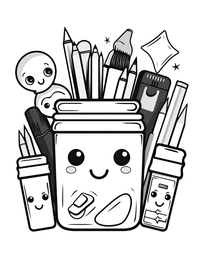 Free Back to School Supplies Coloring Page
