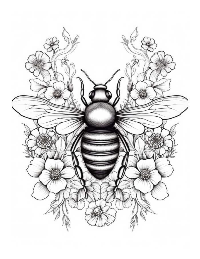 Free Bee Coloring Page 3