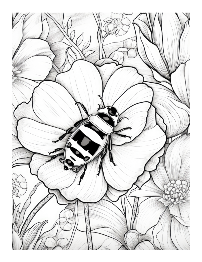 Free Bee and Flower Coloring Page
