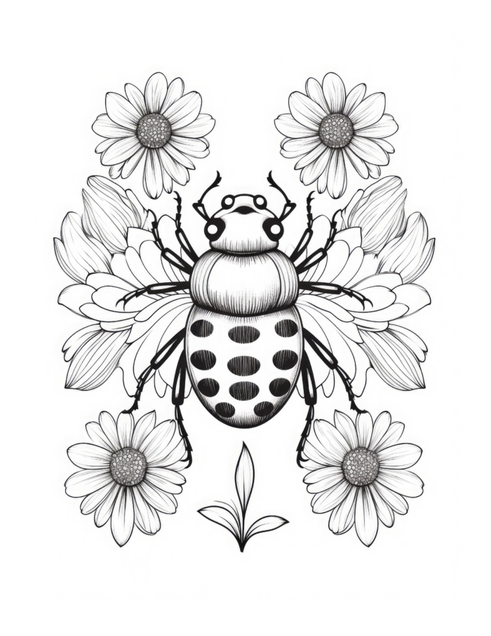 Free Bee and Daisies Coloring Page