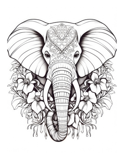Free Elephant and Flowers Coloring Page