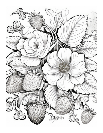 Free Strawberries and Flowers Coloring Page