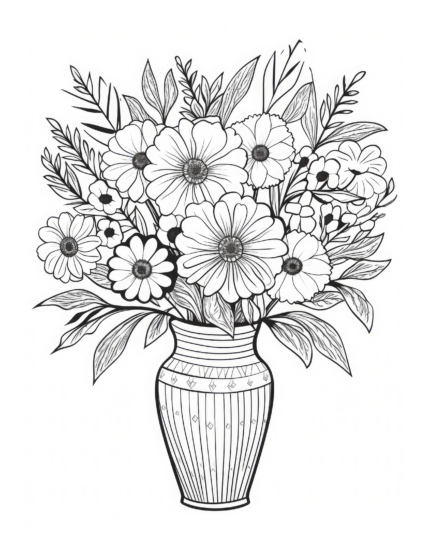 Free Flowers and Vase Coloring Page 26