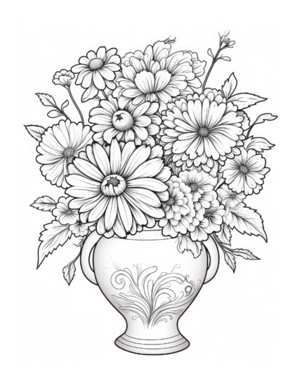 Free Flowers and Vase Coloring Page 33