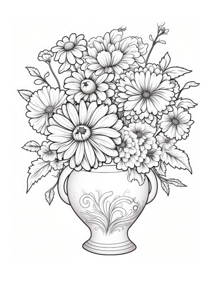 Free Flowers and Vase Coloring Page 33