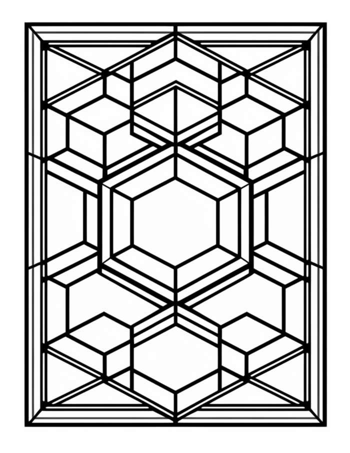 Free Hexagon Geometric Stained Glass Coloring Page