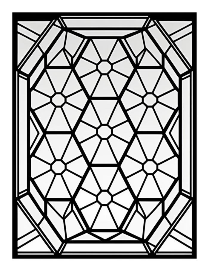 Free Geometric Hexagon Stained Glass Coloring Page