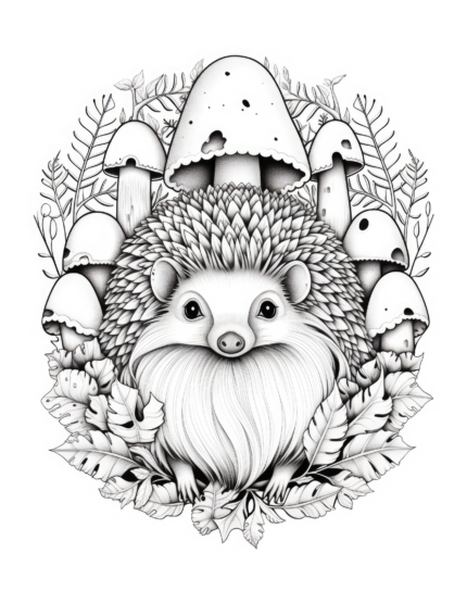 Free Hedgehog and Mushrooms Coloring Page