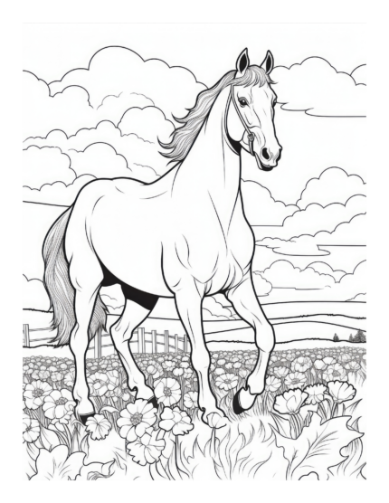 Free Horse Running in Sunflowers Coloring Page