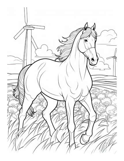 Free Horse Running in Grass Coloring Page