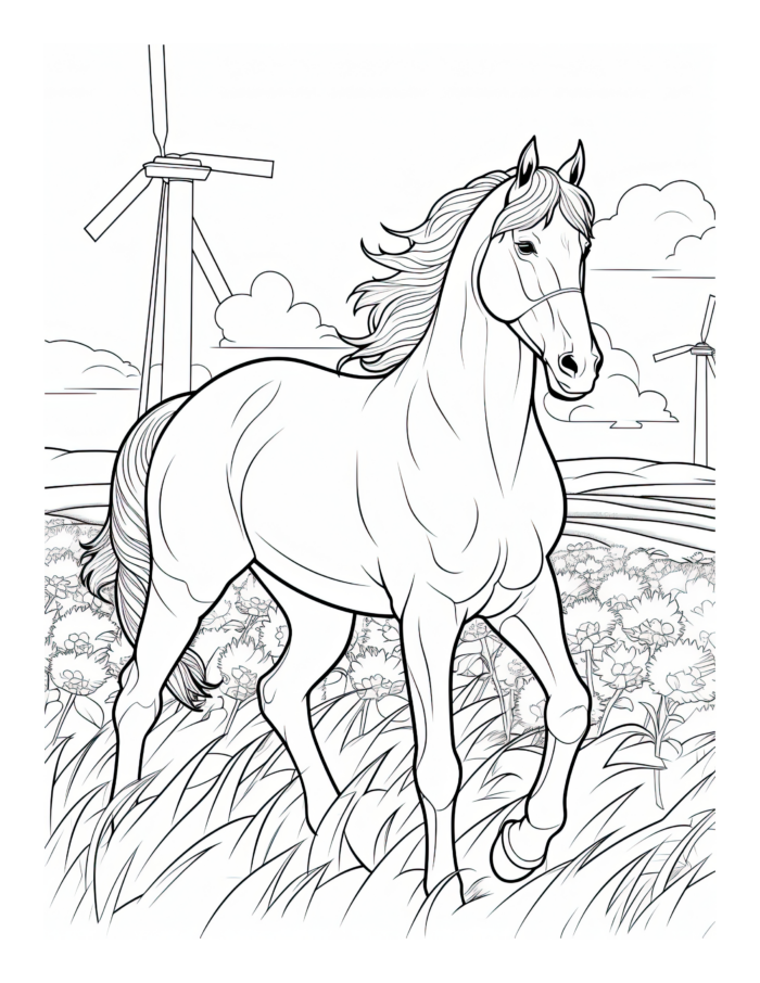 Free Horse Running in Grass Coloring Page