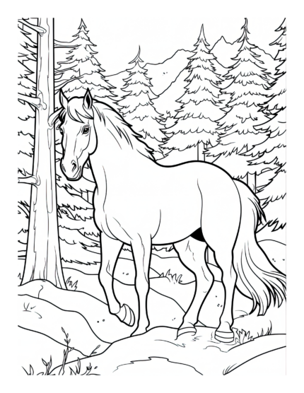 Free Horse in a Forest Coloring Page
