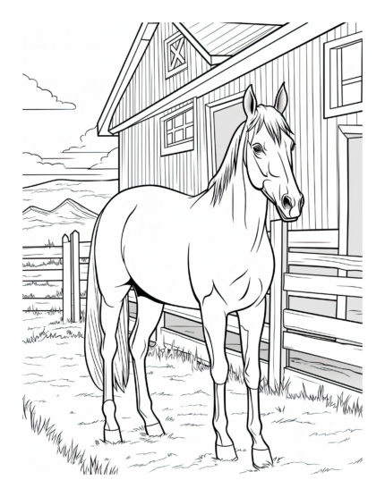Free Horse in a Barnyard Fence Coloring Page