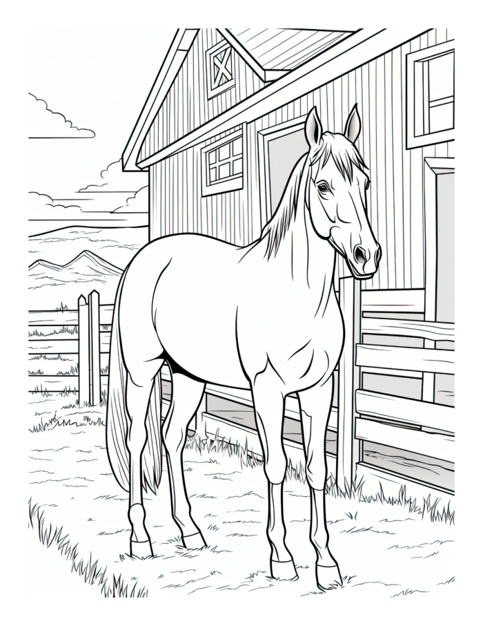 Free Horse in a Barnyard Fence Coloring Page