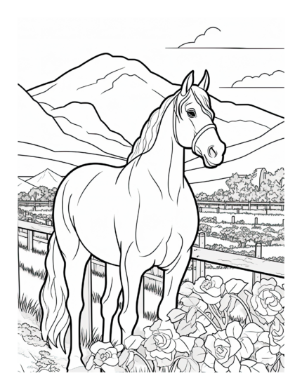 Horse in a Meadow Free Horse Coloring Pages