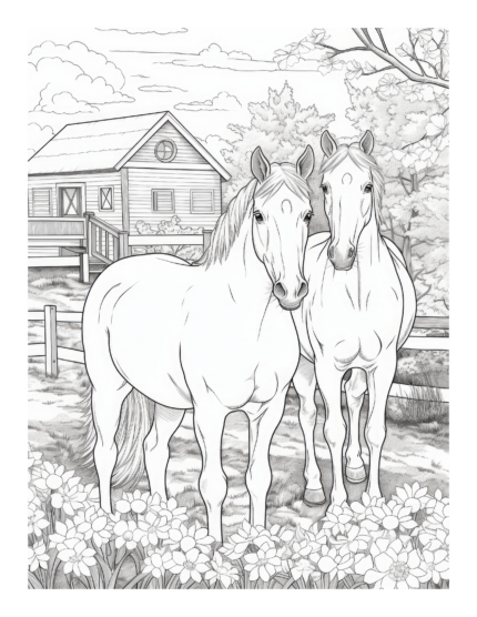 Free Horse in front of Barn Coloring Page 5