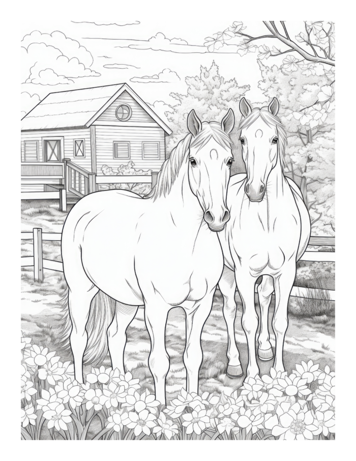 Free Horse in front of Barn Coloring Page 5