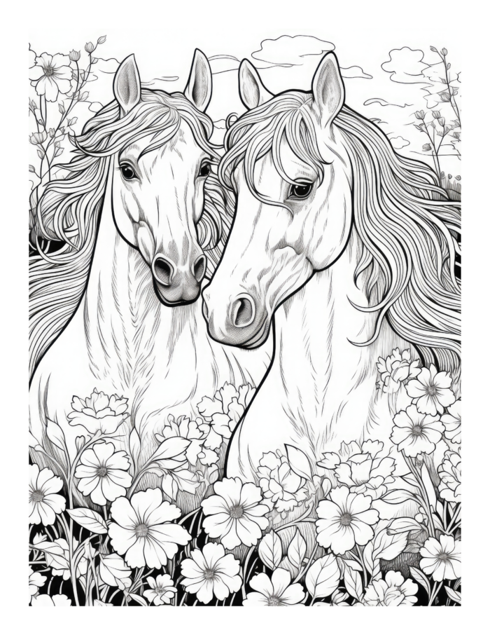 Free Printable Playful Colts - Horse Coloring Page For Kids And Adults