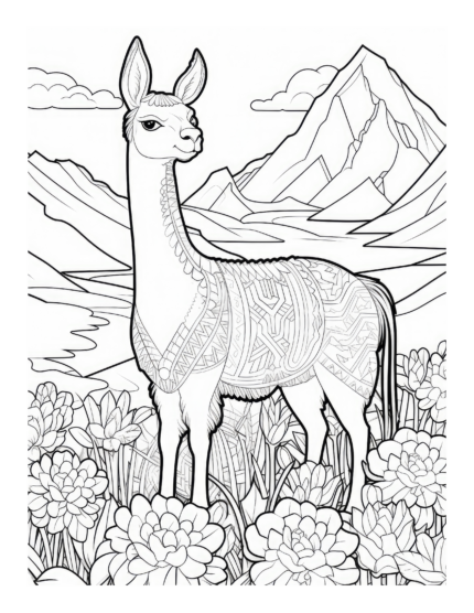 Free Llama Standing in Flowers Coloring Page