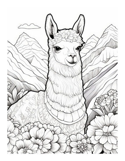 Free Llama Surrounded by Flowers Coloring Page