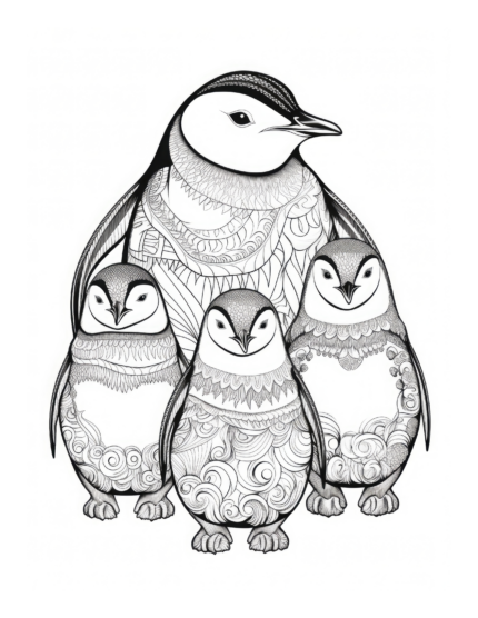 Free Penguin and Babies Coloring Page