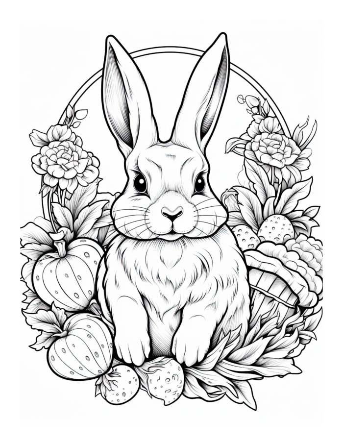 Free Rabbit and Vegetables Coloring Page