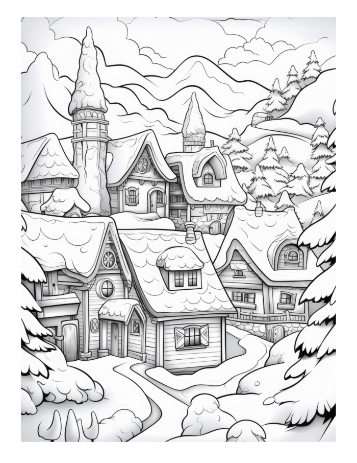 Free Snow Village Coloring Page