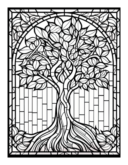 Free Tree Stained Glass Coloring Page 28