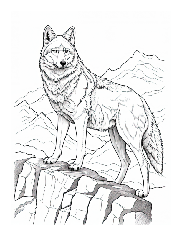 Free Wolf on a Cliff Coloring Page