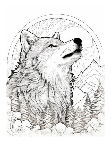Free Wolf Howling at the Moon Coloring Page