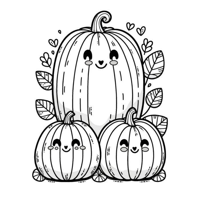 3 smiling Pumpkins Coloring Page