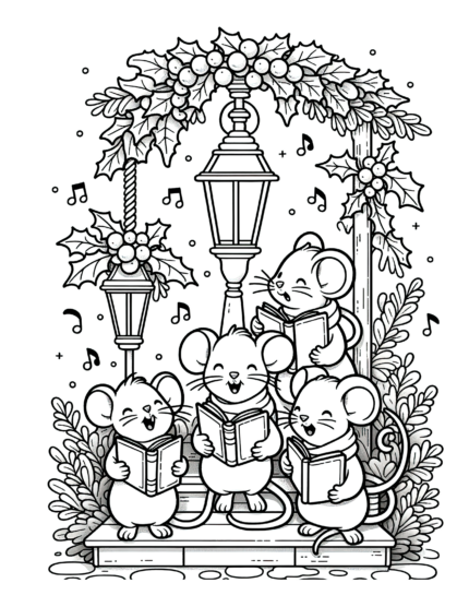 Mouse Carolers Coloring Page