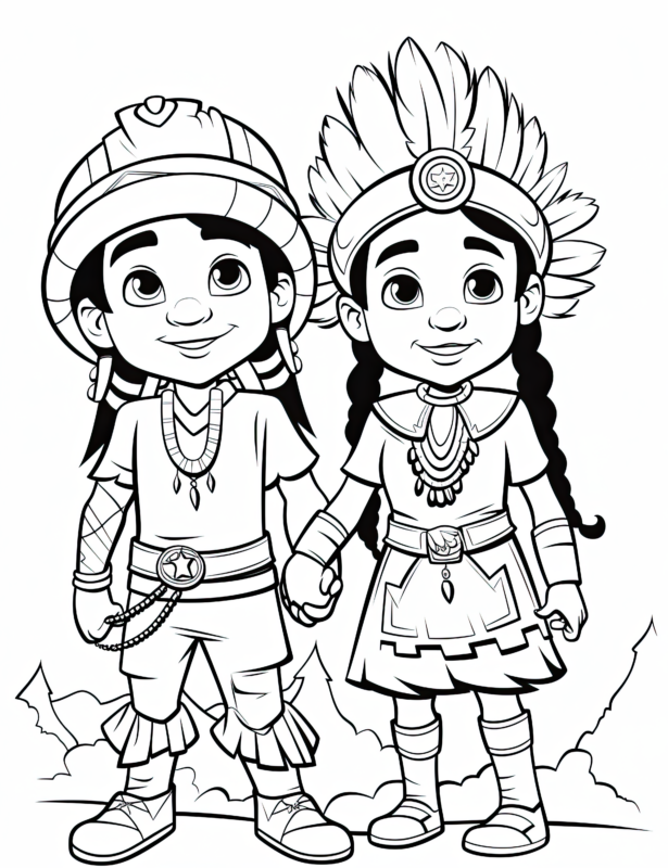 Pilgrim_and_Native_American_Kids Coloring Page