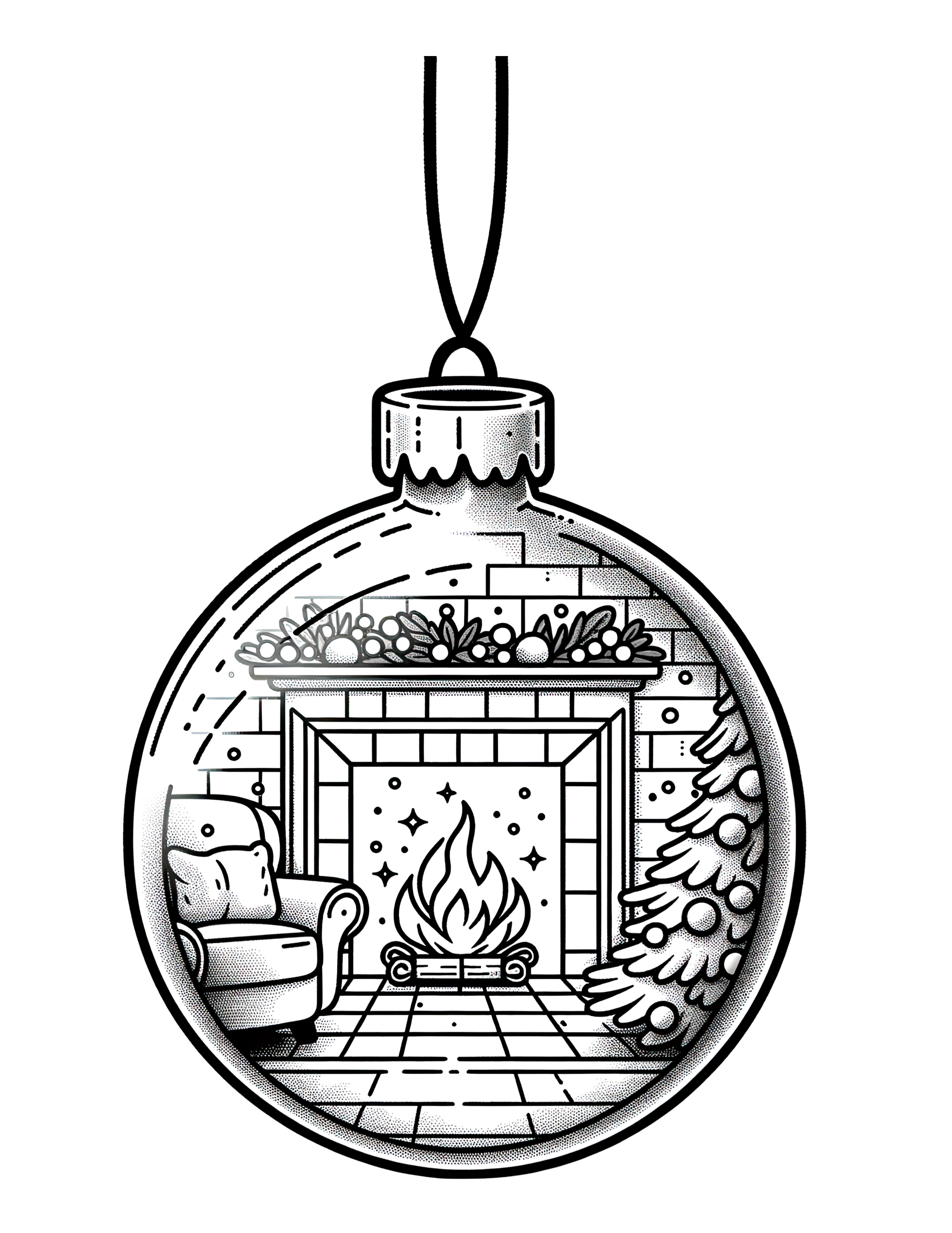 Fireplace Oranment Coloring Page