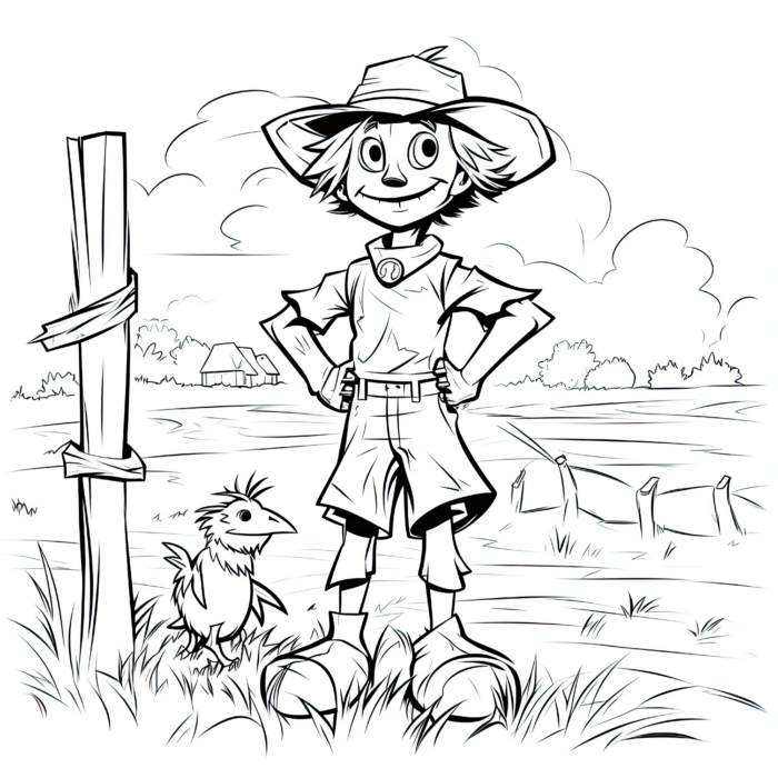 Friendly Scarecrow Coloring Page