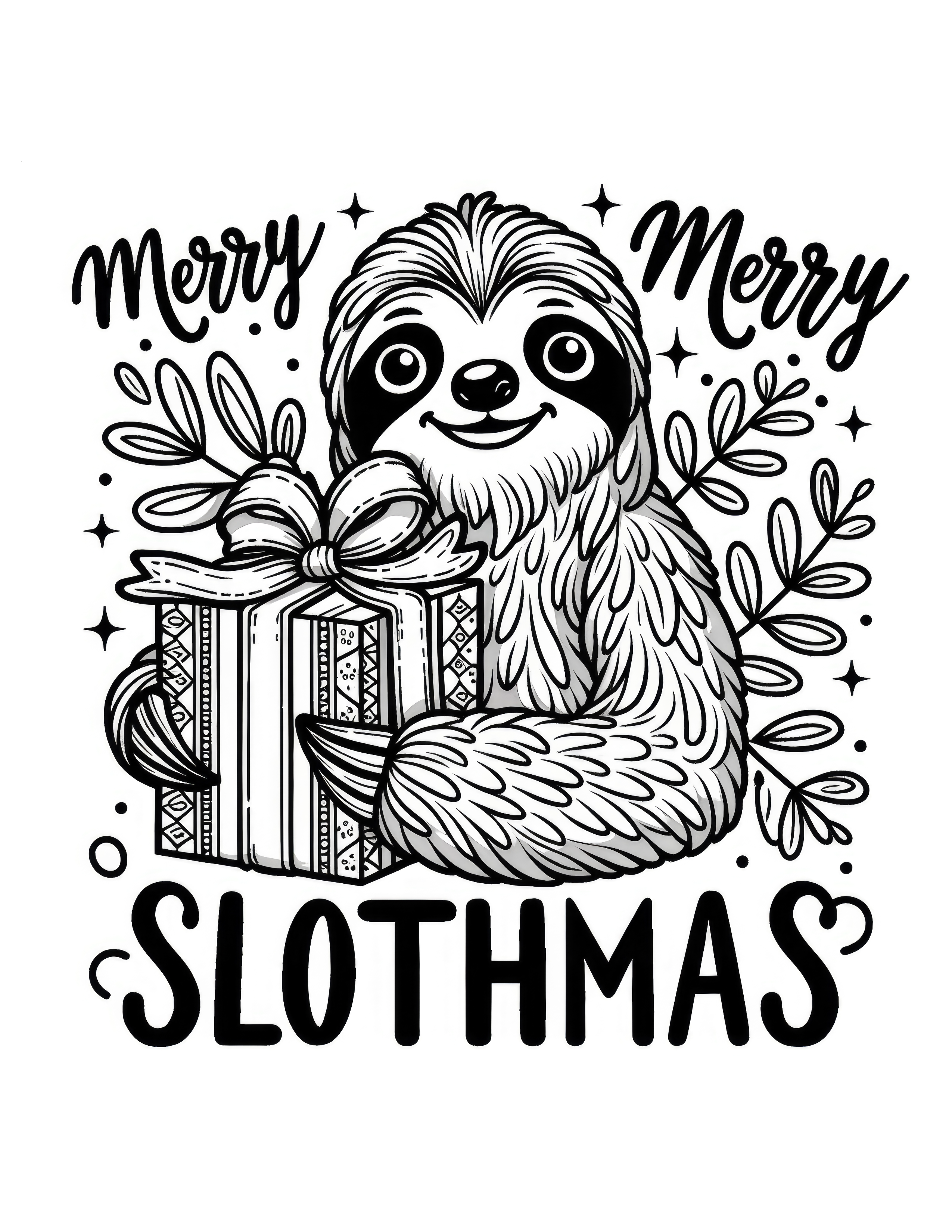 Merry Merry Slothmas Coloring Page
